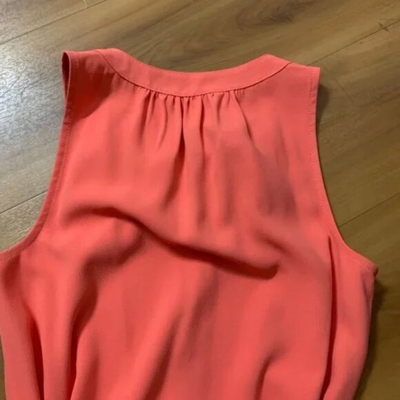 TRINA TURK Coral Orange 1/2 Button Belted Fringe Shift Dress Sleeveless - Picture 7 of 9